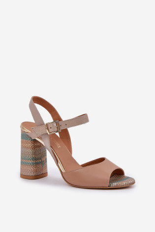Elegantiški odiniai sandalai ant kulno Laura Messi 2136 Tamsiai smėlio spalvos 2