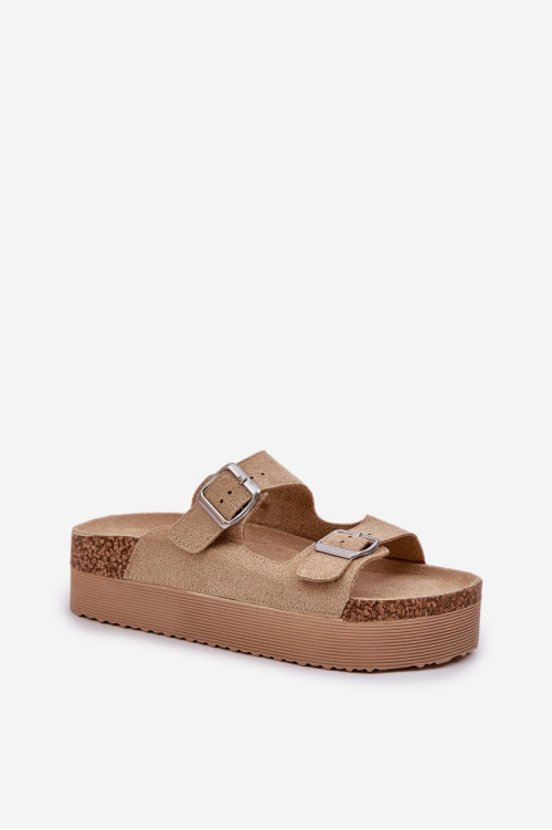 Moteriškos šlepetės ant didžiulės platformos su sagtimis Beige Aramia