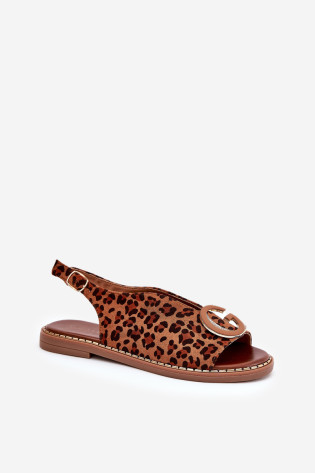 Plokšti sandalai su leopardo raštais, rudais halionais 2