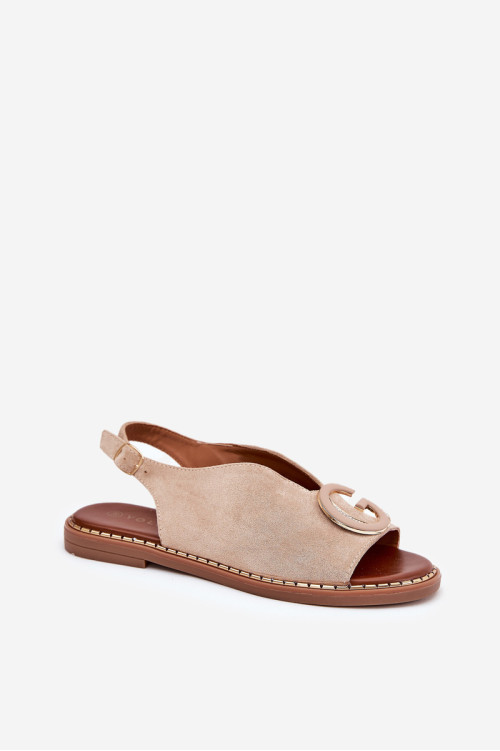 Plokšti sandalai su dekoracija Beige Haliones