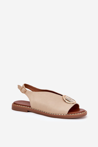 Plokšti elegantiški sandalai su dekoracija Beige Iseliria 2