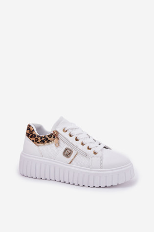 Moteriški sportiniai bateliai ant platformos, pagaminti iš ekologiškos odos Leopard White Velionna 2