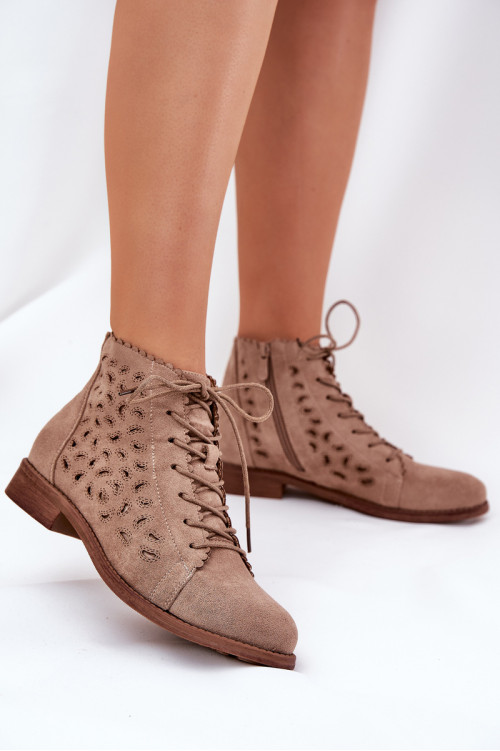 Žemi batai su ažūriniu raštu S.Barski HY51-185 Beige