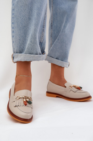 Odiniai Elegant Flat Loafers S.Barski LR51-768 Beige