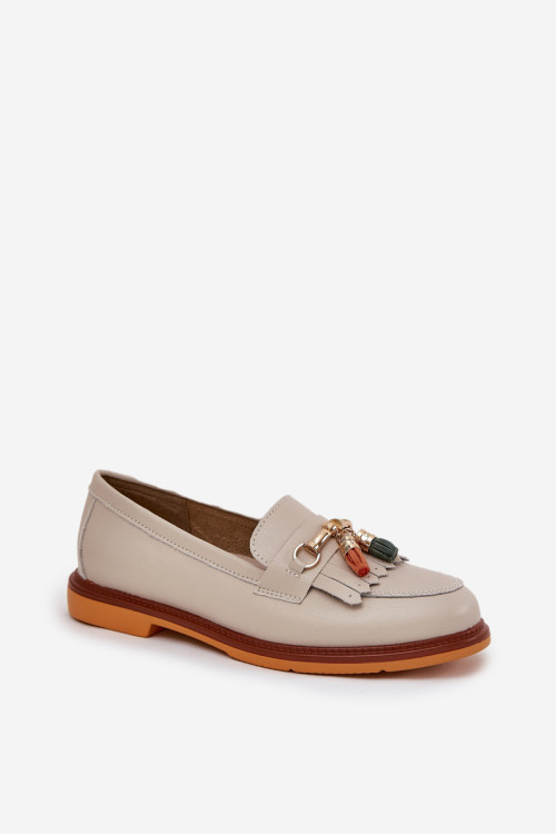 Odiniai Elegant Flat Loafers S.Barski LR51-768 Beige