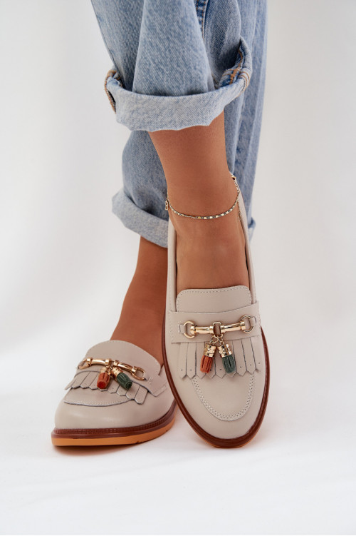 Odiniai Elegant Flat Loafers S.Barski LR51-768 Beige