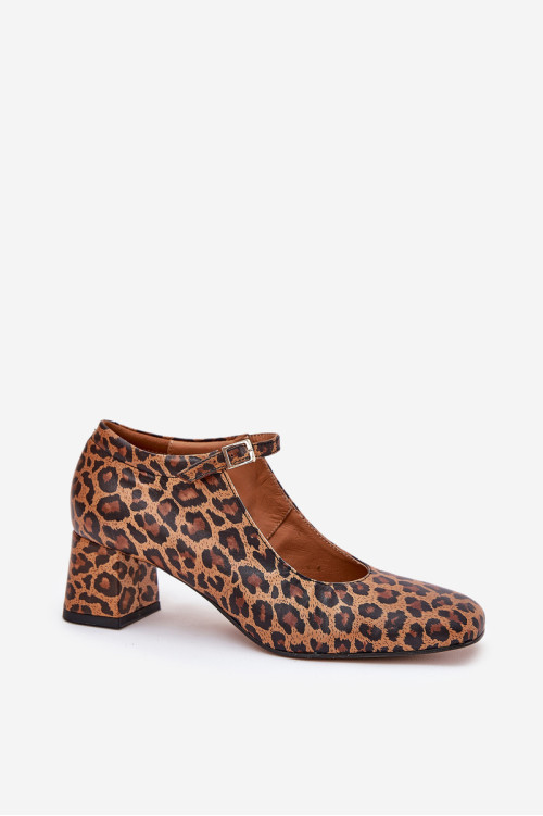 Laura Messi 2936 rudi odiniai siurbliai su leopardo kulnu