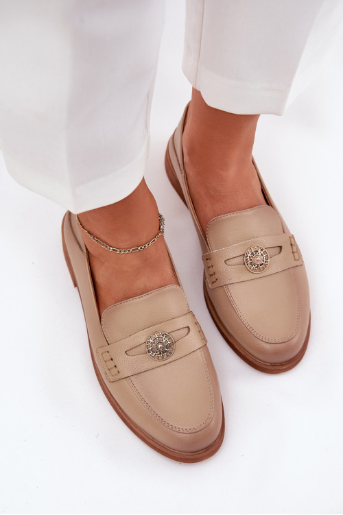 Elegantiški moteriški mokasinai, pagaminti iš natūralios odos Vinceza 18100 Beige