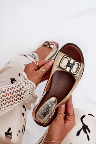 Plokšti sandalai su puošmena Eco Leather Gold Lilria
