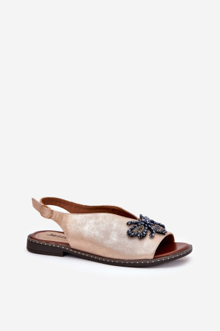 Moteriški blizgantys sandalai su puošmena Flat Rose Gold Russon 2