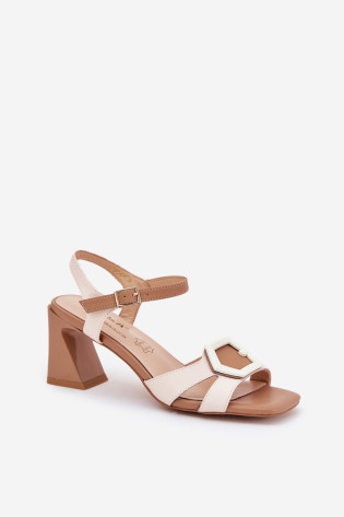 Elegantiški moteriški odiniai sandalai ant kulno D&A MR38-570 smėlio spalvos 2