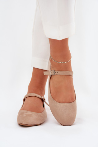Balerinos su dirželiu Eco Suede Beige Arrivara