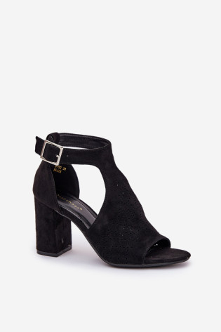 Sandalai su ažūriniu raštu ant blokinio kulno Eco Suede Black Helori