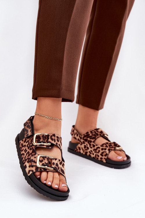 Moteriškos leopardo rašto sandalai su sagtimis Brown Seladith