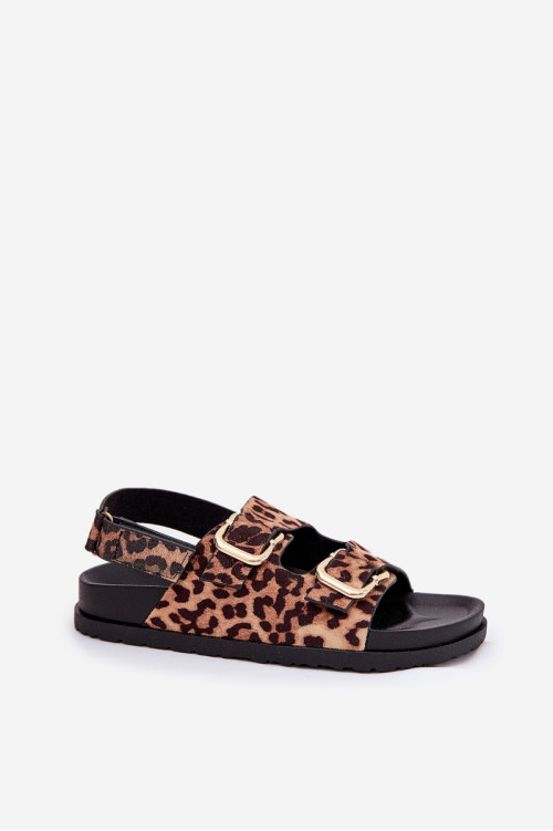 Moteriškos leopardo rašto sandalai su sagtimis Brown Seladith