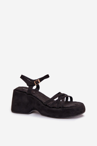 Platforminiai ir pleištiniai sandalai iš Eco Suede Black Nendal 2