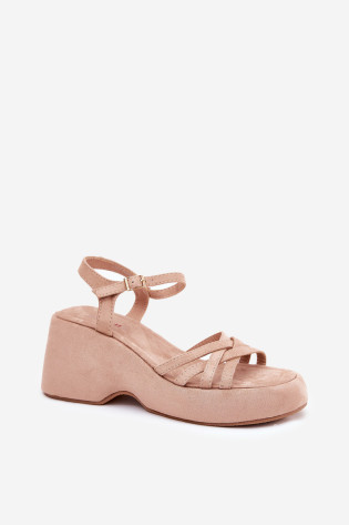 Platforminiai ir pleištiniai sandalai iš Eco Suede Beige Nendal 2