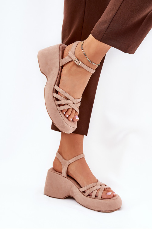 Platforminiai ir pleištiniai sandalai iš Eco Suede Beige Nendal