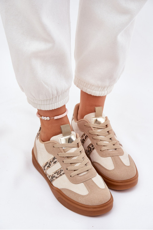 Moteriški sportbačiai, pagaminti iš Eco Suede Leopard Beige Satylies