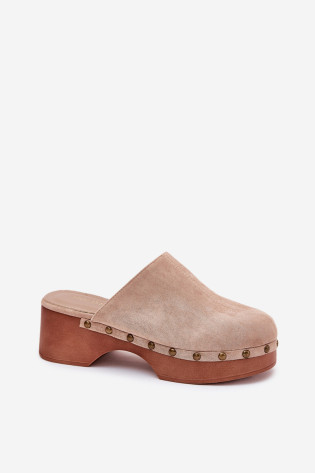 Klumpės Moteriškos šlepetės su smeigėmis Eco Suede Beige Ellason 2