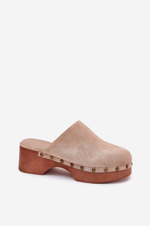 Klumpės Moteriškos šlepetės su smeigėmis Eco Suede Beige Ellason