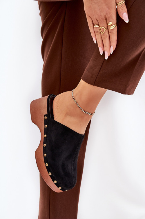 Klumpės moteriškos šlepetės su smeigėmis Eco Suede Black Ellason