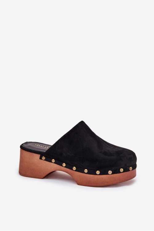 Klumpės moteriškos šlepetės su smeigėmis Eco Suede Black Ellason