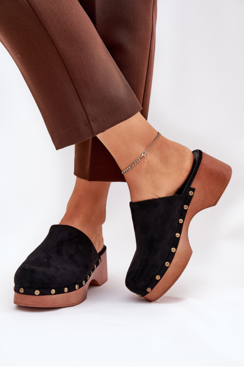 Klumpės moteriškos šlepetės su smeigėmis Eco Suede Black Ellason