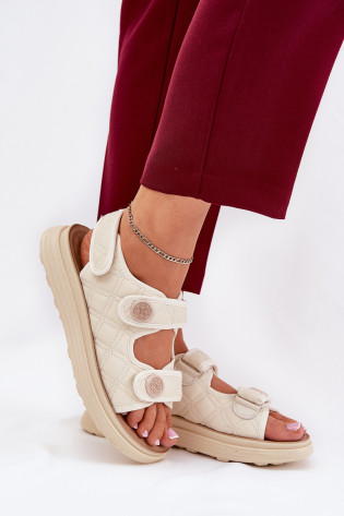 Moteriški sandalai su dekoratyvinėmis Velcro detalėmis Beige Zoliner