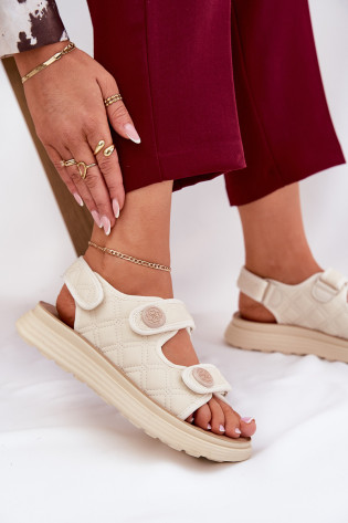 Moteriški sandalai su dekoratyvinėmis Velcro detalėmis Beige Zoliner