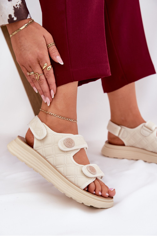 Moteriški sandalai su dekoratyvinėmis Velcro detalėmis Beige Zoliner