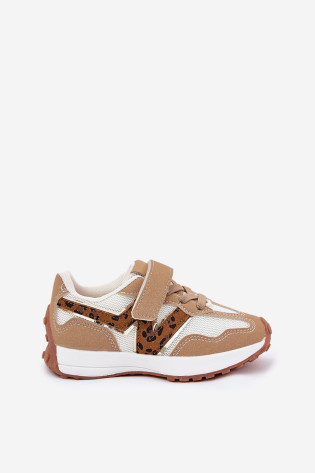 Vaikiški sportbačiai su Velcro Leopard Tamsiai Beige Tezzu