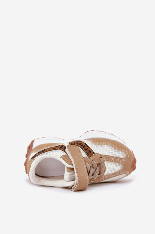 Vaikiški sportbačiai su Velcro Leopard Tamsiai Beige Tezzu