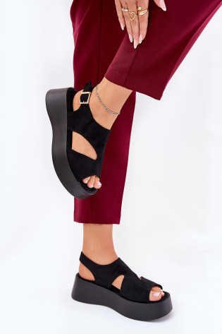 Moteriški sandalai ant platformos Eco Suede Black Karonia