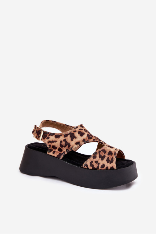 Moteriški leopardo sandalai, ekologiški zomšiniai rudi Karonia