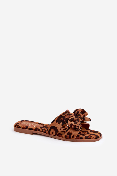 Moteriškos plokščios šlepetės su lanku Leopard Brown Tobin