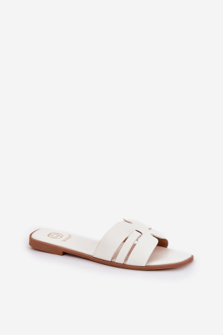 Moteriški plokšti šlepetės su išpjovomis Eco Leather White Ecapus 2