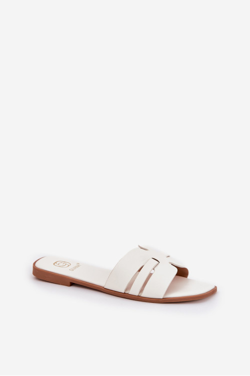 Moteriški plokšti šlepetės su išpjovomis Eco Leather White Ecapus