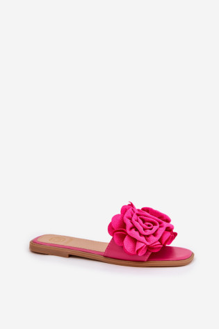 Moteriškos plokščios šlepetės su dekoratyvinėmis gėlėmis Fuchsia Misorsse 2