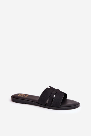 Moteriškos plokščios šlepetės su išpjovomis Eco Suede Black Teterre 2