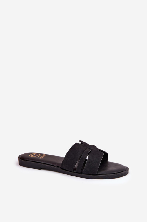 Moteriškos plokščios šlepetės su išpjovomis Eco Suede Black Teterre