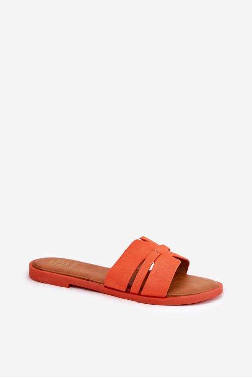 Moteriškos plokščios šlepetės su išpjovomis Eco Suede Orange Teterre