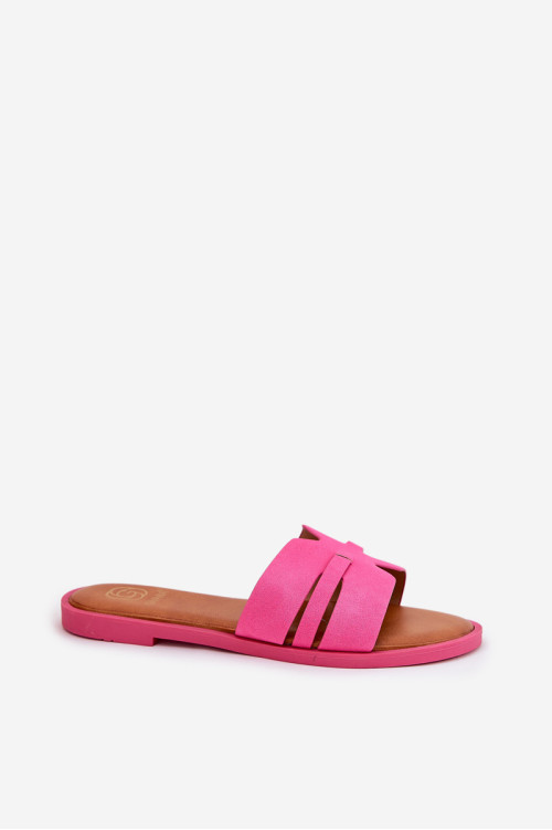 Moteriškos plokščios šlepetės su išpjovomis Eco Suede Fuchsia Teterre