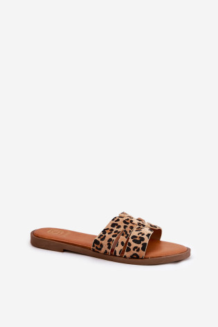 Moteriškos plokščios šlepetės su išpjovomis Leopard Brown Teterre 2