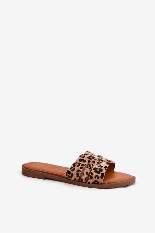Moteriškos plokščios šlepetės su išpjovomis Leopard Brown Teterre