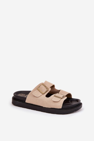 Moteriškos platformos šlepetės su sagtimis Beige Simbes 2