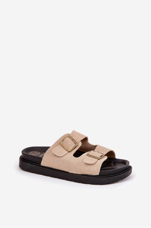 Moteriškos platformos šlepetės su sagtimis Beige Simbes