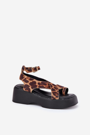 Moteriški sandalai ant platformos ir pleištai Leopard Brown Tenzorus 2
