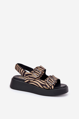 Moteriškos platformos sandalai su sagtimis Zebra Beige-Black Genorre 2