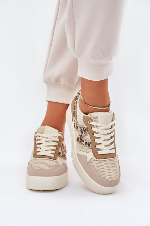 Moteriški sportiniai batai ant platformos Leopard Khaki Loorori